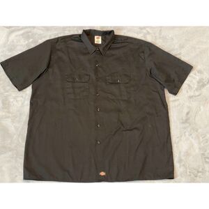 Dickies Men's S/S Button Down Shirt Polyester Cotton Blend Black Size 3XL